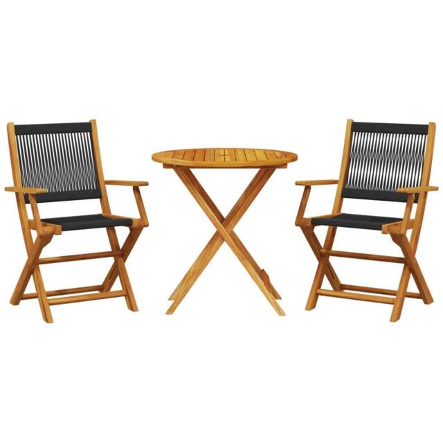 Berkfield Home 3 Piece Bistro Set Black Polypropylene & Solid Wood in Brown - image 1