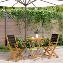 Berkfield Home 3 Piece Bistro Set Black Polypropylene & Solid Wood in Brown - thumbnail 2