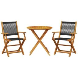 Berkfield Home 3 Piece Bistro Set Black Polypropylene & Solid Wood in Brown - thumbnail 1