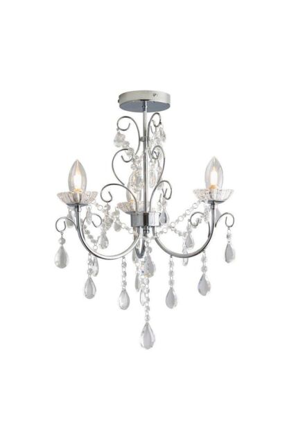 Netlighting Tabitha 3 Light Semi Flush Bathroom Multi Arm Ceiling Light Chrome Clear Crystal (K9) Glass Detail IP44 G9 - image 1