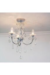 Netlighting Tabitha 3 Light Semi Flush Bathroom Multi Arm Ceiling Light Chrome Clear Crystal (K9) Glass Detail IP44 G9 - thumbnail 2