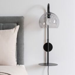 ValueLights Glenn Smoked Glass Globe Shade Wall Light with Matte Black Shelf with LED Bulb - thumbnail 3