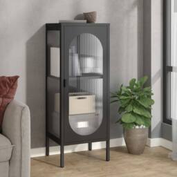Berkfield Home Sideboard Black 40x35x105 cm Glass & Steel - Size: 40 x 35 x 105 cm - thumbnail 2