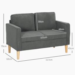 HOMCOM Compact 2 Seater Sofa with Under Seat Storage for Small Spaces in Grey - thumbnail 3