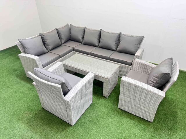 Fimous Outdoor 8 Seater Corner Sofa Sets with Chair Light Grey Mixed - image 1
