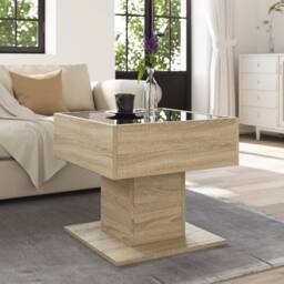 Berkfield Home Coffee Table with LED Sonoma Oak 50x50x45 cm Engineered Wood in Brown - Size: 50 x 50 x 45 cm - thumbnail 4