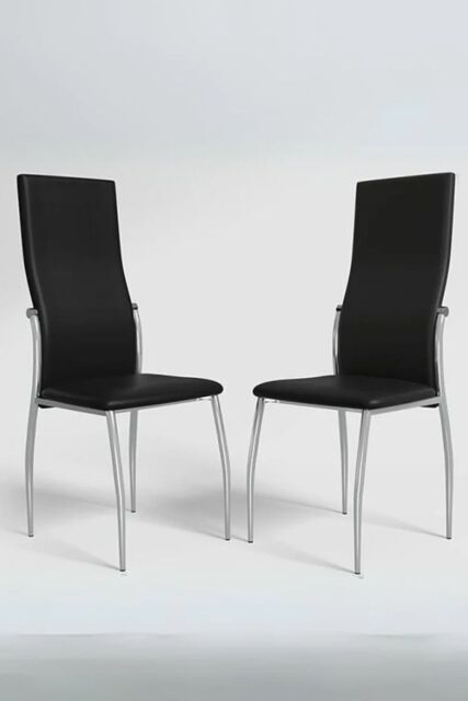 Living and Home 2Pcs PU Leather High Back Dining Chairs in Black - image 1