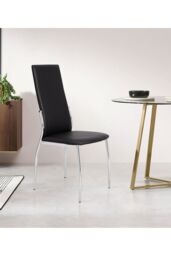 Living and Home 2Pcs PU Leather High Back Dining Chairs in Black - thumbnail 5