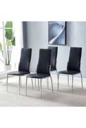Living and Home 2Pcs PU Leather High Back Dining Chairs in Black - thumbnail 2
