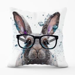 Warren Reed - Designer Rabbit With Glasses Splashart Outdoor Cushion in Grey - Size: 45 cm x 45 cm - thumbnail 1