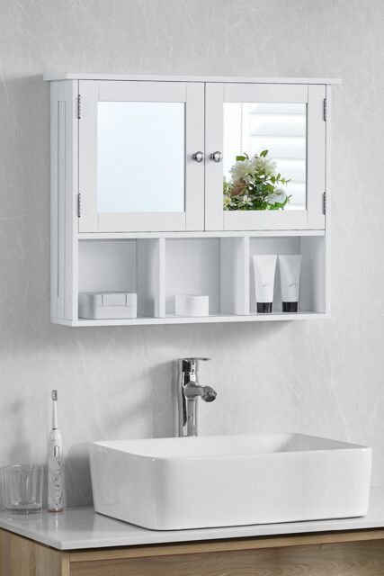 Home Discount Bath Vida Priano 2 Door Mirrored Wall Cabinet With 3 Compartments Storage 500 x 600 x 140 mm in White - image 1