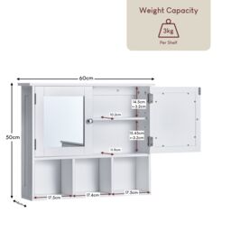 Home Discount Bath Vida Priano 2 Door Mirrored Wall Cabinet With 3 Compartments Storage 500 x 600 x 140 mm in White - thumbnail 2