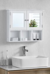 Home Discount Bath Vida Priano 2 Door Mirrored Wall Cabinet With 3 Compartments Storage 500 x 600 x 140 mm in White