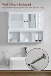 Home Discount Bath Vida Priano 2 Door Mirrored Wall Cabinet With 3 Compartments Storage 500 x 600 x 140 mm in White - thumbnail 5