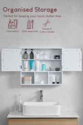 Home Discount Bath Vida Priano 2 Door Mirrored Wall Cabinet With 3 Compartments Storage 500 x 600 x 140 mm in White - thumbnail 3