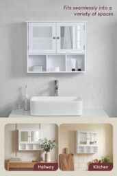 Home Discount Bath Vida Priano 2 Door Mirrored Wall Cabinet With 3 Compartments Storage 500 x 600 x 140 mm in White - thumbnail 6