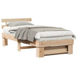Berkfield Home with Headboard Brown 100 x 200 cm Solid pine wood in Light Tan - thumbnail 3