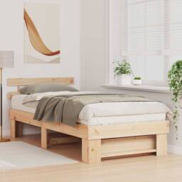Berkfield Home with Headboard Brown 100 x 200 cm Solid pine wood in Light Tan - thumbnail 4
