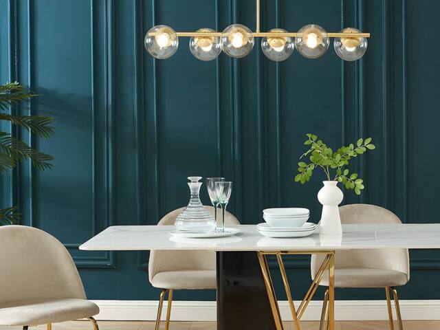 Vente-unique Brushed Brass Chandelier - 6 Glass Globes - L98 Cm - Gold - YUKON - image 1