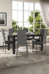 Living and Home Set of 6 Grey PU Leather Armless High Back Dining Chairs - thumbnail 4