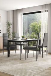 Living and Home Set of 6 Grey PU Leather Armless High Back Dining Chairs - thumbnail 6