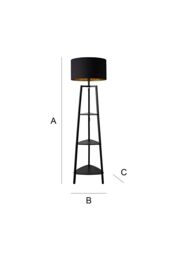 ValueLights Hiru Black 3 Tier Wooden Shelf Floor Lamp with Black & Gold Shade - thumbnail 8