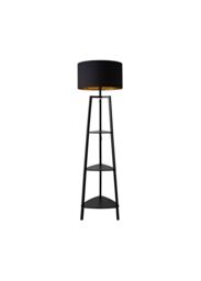 ValueLights Hiru Black 3 Tier Wooden Shelf Floor Lamp with Black & Gold Shade - thumbnail 7
