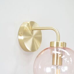 ValueLights Frenchie Pair of Pink Tinted Glass Globe Single Gold Stem Wall Lights - thumbnail 3