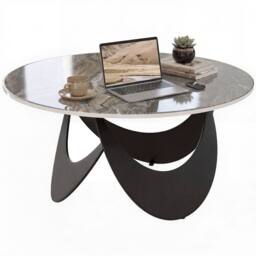 HOMCOM Coffee Table Sintered Stone Top Brown & Black - Size: 80 cm x 80 cm - thumbnail 2