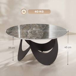 HOMCOM Coffee Table Sintered Stone Top Brown & Black - Size: 80 cm x 80 cm - thumbnail 3