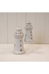 KDMD Glazed Ceramic Lighthouse with LED Ornament with Textured Detail in Off-White - thumbnail 2