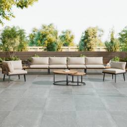 Merax Modular Outdoor Sofa Set with Washable Cushions, Wood Nesting Tables in Beige - thumbnail 7