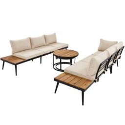 Merax Modular Outdoor Sofa Set with Washable Cushions, Wood Nesting Tables in Beige - thumbnail 9