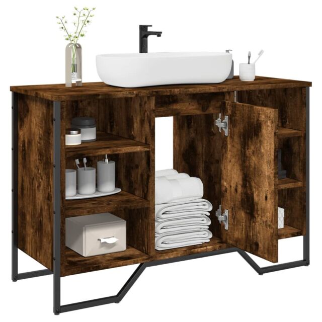 Berkfield Home Bathroom Sink Cabinet Smoked Oak 91x35x60 cm Engineered Wood - Size: 91 x 35 x 60 cm - image 1