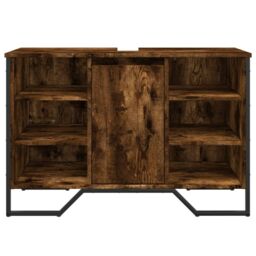 Berkfield Home Bathroom Sink Cabinet Smoked Oak 91x35x60 cm Engineered Wood - Size: 91 x 35 x 60 cm - thumbnail 4