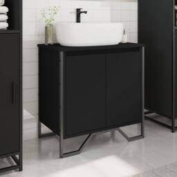 Berkfield Home Bathroom Sink Cabinet Black 60x35x60 cm Engineered Wood - Size: 60 x 35 x 60 cm - thumbnail 3