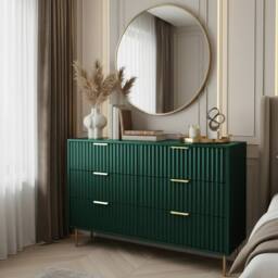 OHS Ribbed 6 Drawer Cabinet Chest of Drawers Sideboard in Dark Green - thumbnail 2
