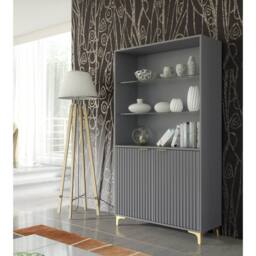 Mex Furniture LTD Display Cabinet Tide Crest 175cm - Dark Grey with Fluted Doors - thumbnail 2