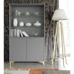Mex Furniture LTD Display Cabinet Tide Crest 175cm - Dark Grey with Fluted Doors - thumbnail 3