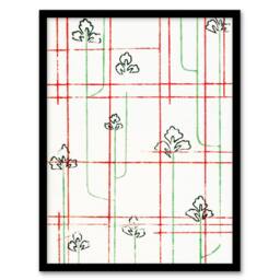 Artery8 Furuya Korin Framed Wall Art Print Leaf Lines Shima Textile Pattern in Red - Size: A4 - thumbnail 1