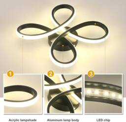 Goeco LED Ceiling Light, 30 W, Black Aluminium Ceiling Lighting, 4500 K - thumbnail 7