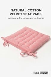 Homescapes 4 Pack Seat Pads Luxury Cotton Velvet Indoor Outdoor Garden Cushion, 40cm in Pink - Size: 40 cm x 40 cm - thumbnail 2