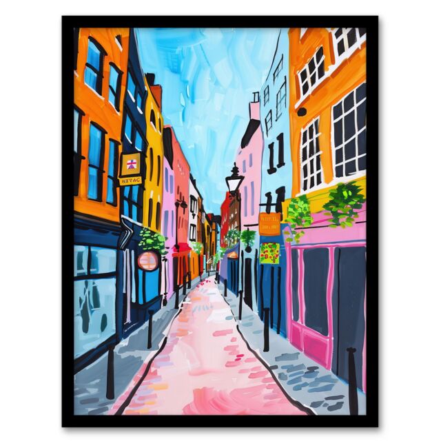 Artery8 Carnaby Street London Vibrant Colourful Painting Framed Art Print - Size: A4 - image 1