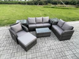 Fimous Patio Garden Furniture Sets Wicker 7 Seater Outdoor Rattan Furniture Sofa Sets with Rectangular Coffee Table Reclining Chair 3 Seater Sofa - thumbnail 2