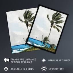 "Artery8 Palm Tree in Nassau Landscape Winslow Homer Wall Art Poster Print - Size: W18"" x H24""" - thumbnail 2