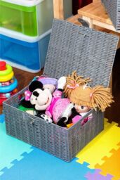 Arpan Set of 3 Resin Woven Storage Basket Box With Lid & Lock in Grey - Size: Small - thumbnail 4