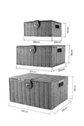 Arpan Set of 3 Resin Woven Storage Basket Box With Lid & Lock in Grey - Size: Small - thumbnail 5