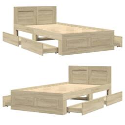 Berkfield Home Durable Bed Frame with Headboard without Mattress Sonoma Oak 100x in Light Oak - thumbnail 8