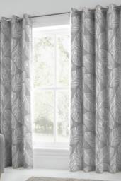 Fusion 'Matteo' 100% Cotton Light Filtering Pair of Eyelet Curtains in Grey - Size: 229 cm width x 183 cm drop - thumbnail 1