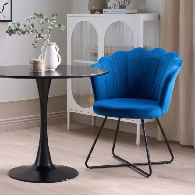 Wyld and Coco Navy Velvet Armless Shell-Back Chair in Blue - image 1